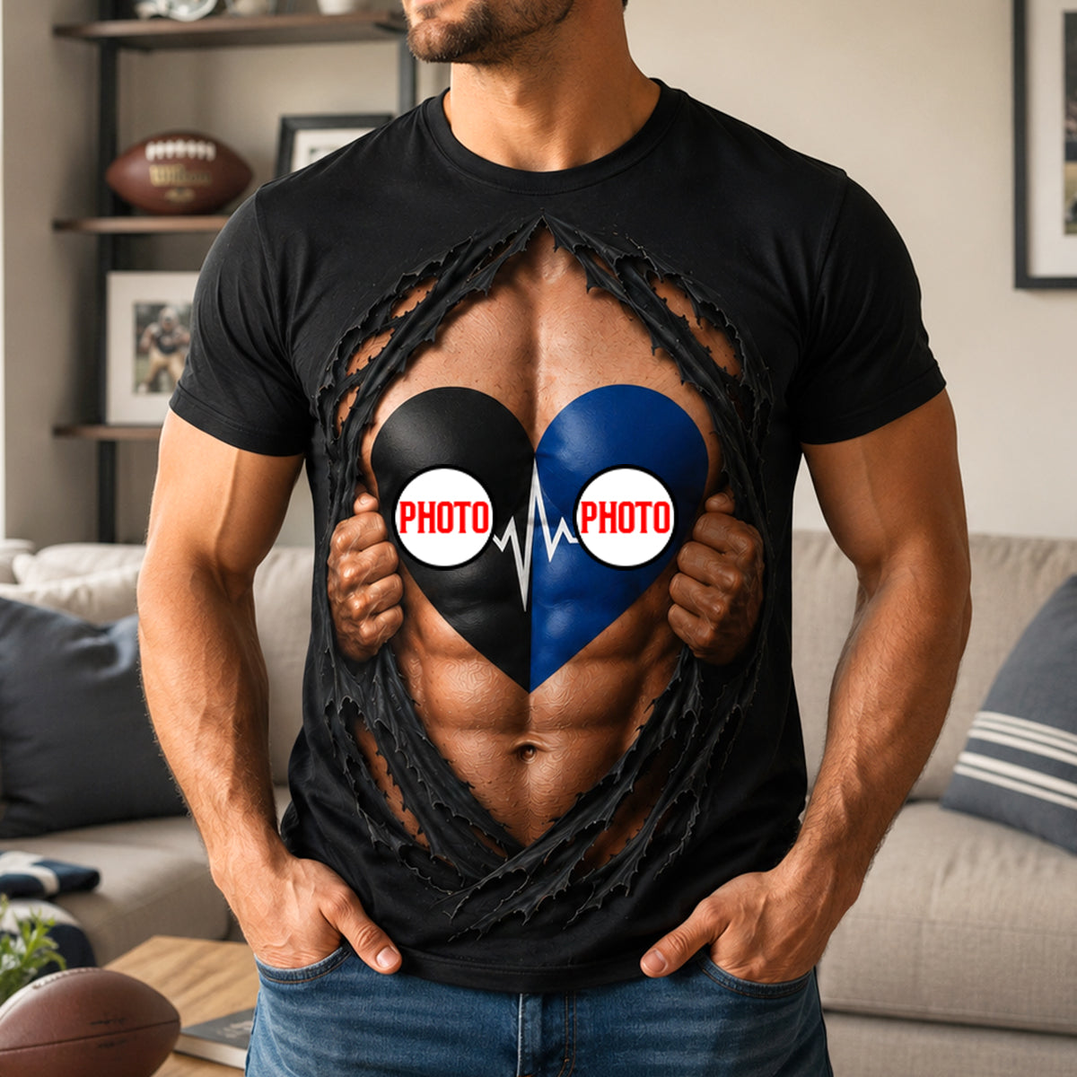 Funny Ultimate House Divided Rivalry Ripped Muscle Heart 3D Shirt - Personalized Gifts For Sport Lovers 04ohdh150726-Homacus