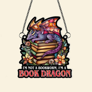 Personalized Gifts For Book Lover Suncatcher Ornament Dragon Reading Book 031XQMH060125-Homacus