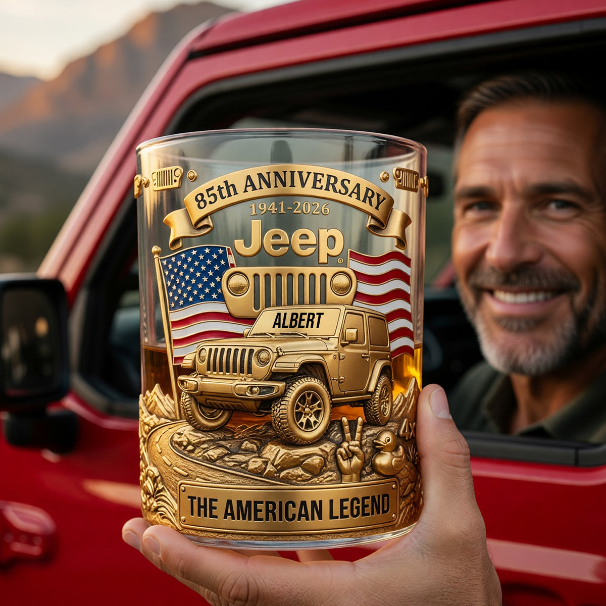 250th Anniversary Of The USA Offroad Car 11oz Round Glass - Personalized Gifts For Car Lover Patriots 05qhqn230526