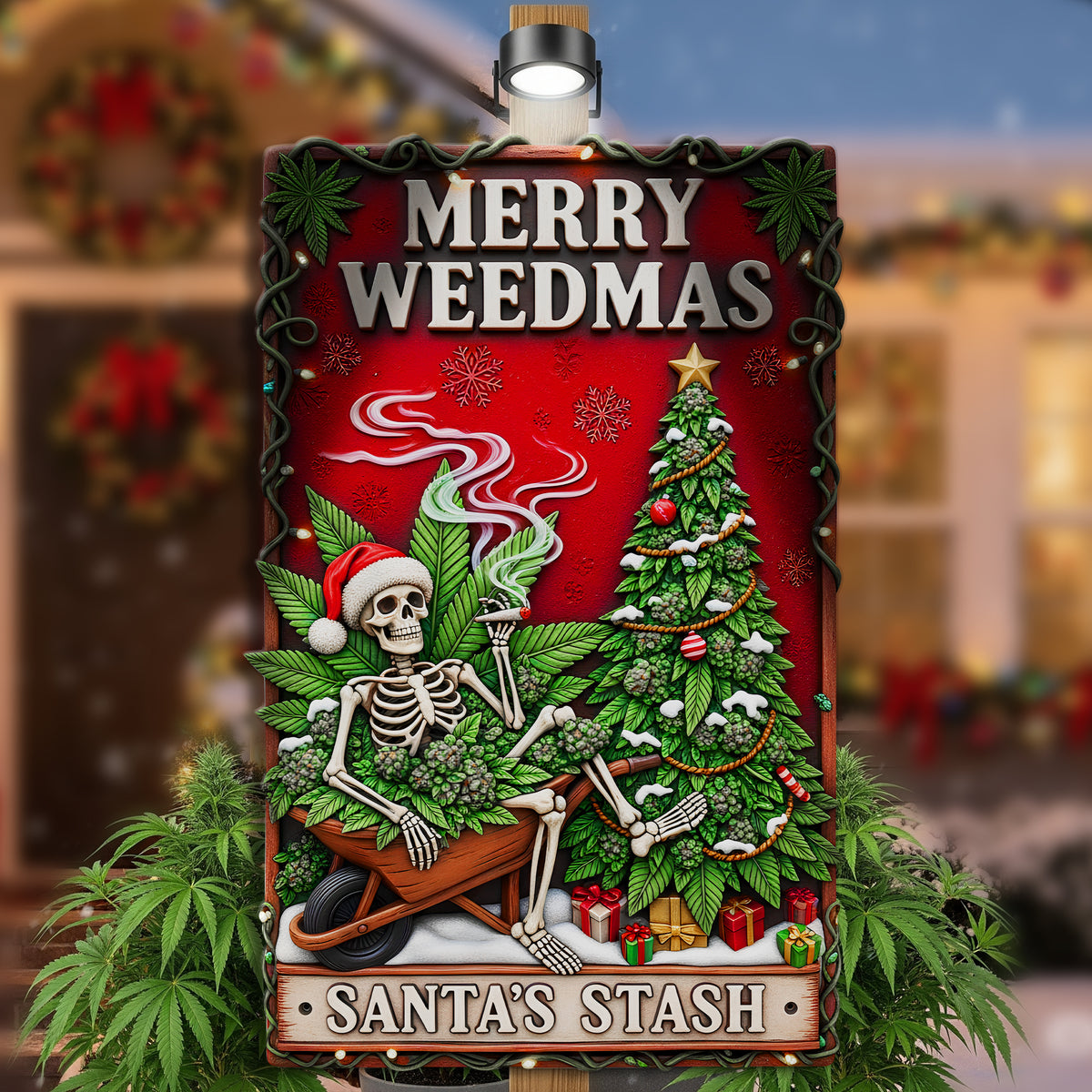 Merry Weedmas Metal Sign - Personalized Gifts For Smokers 06TOLU150825-Homacus