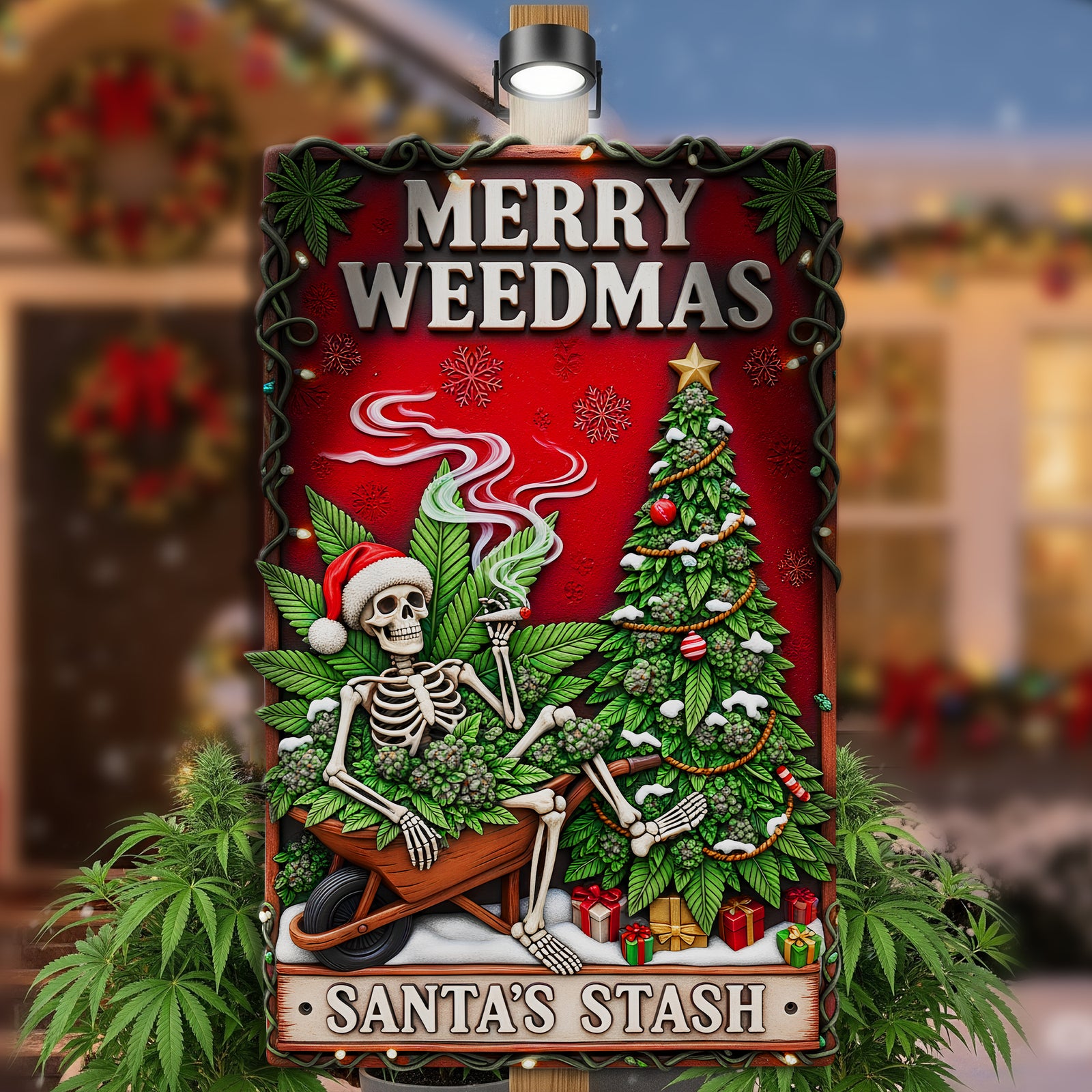 Merry Weedmas Metal Sign - Personalized Gifts For Smokers 06TOLU150825-Homacus
