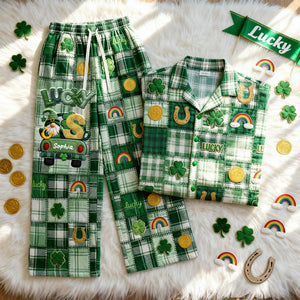 St. Patrick’s Lucky Clover Button Up Pajamas - Personalized Gift For St. Patrick’s Day 01PALU210126-Homacus
