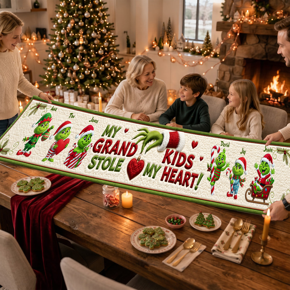 Little Green Mischief Table Runner - Personalized Christmas Gifts For Grandma 02nalu190826-Homacus