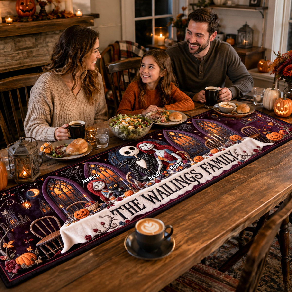 Mystical Spooky Family Quilted Table Runner - Personalized Halloween Gifts For Family 02padh130826
