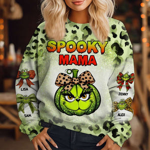 Personalized Gifts For Mama Sweatshirt Halloween Leopard Green Pumpkin 01XQMH220824-Homacus