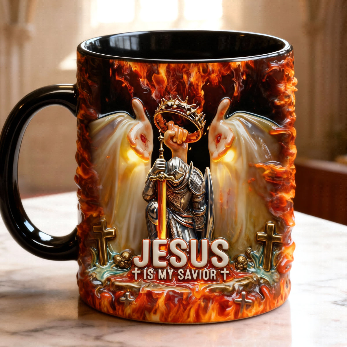 Kneel Templar Knight Warrior & Jesus Savior Accent Mug, Personalized Gifts For Christians 03qhqn210126-Homacus
