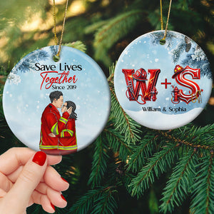 Personalized Christmas Gifts For Couple Ceramic Ornament Firefighter Couple 03OHMH171024TM-Homacus