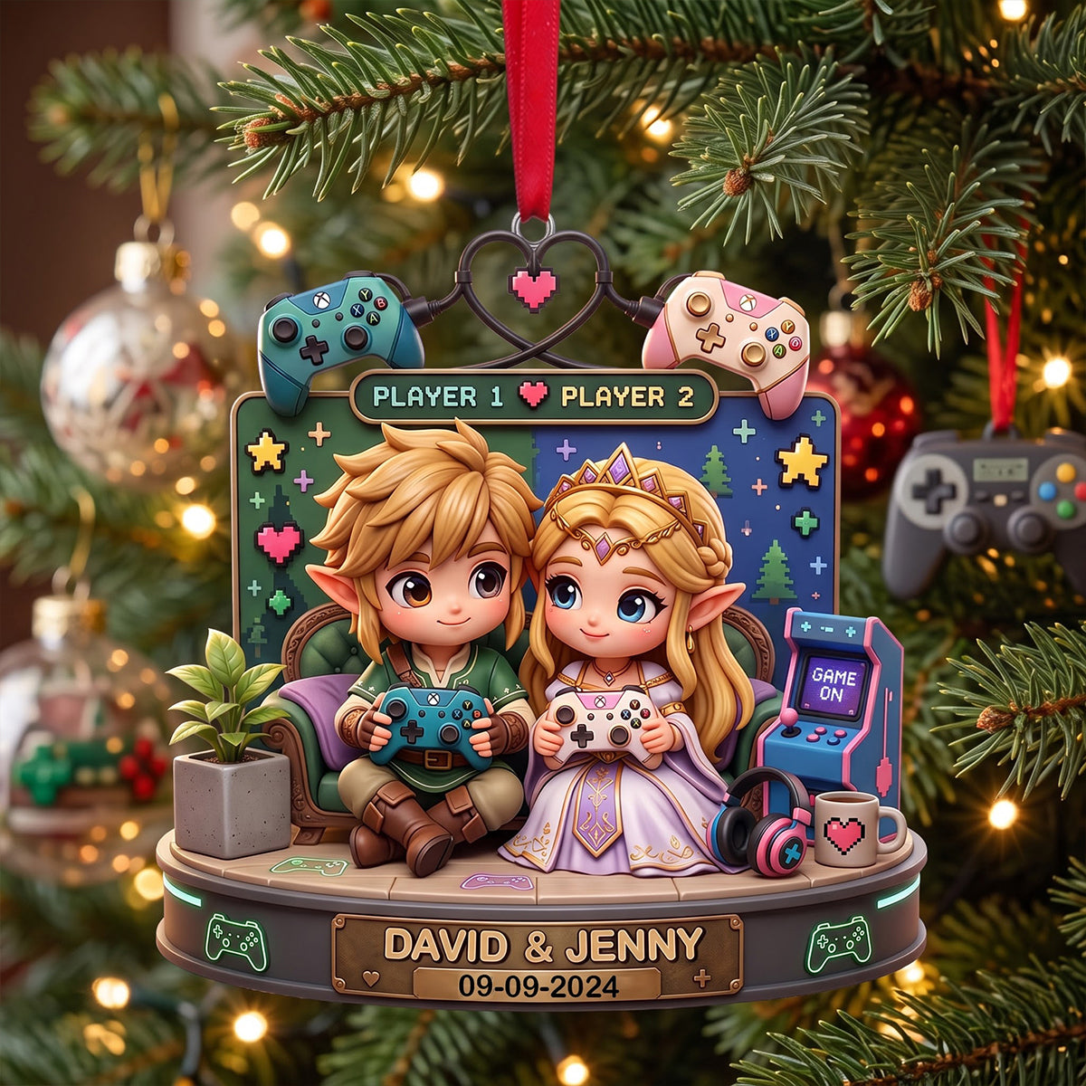 Player Couple Christmas Tree Ornament - Personalized Gifts For Couple 06TOTN030826