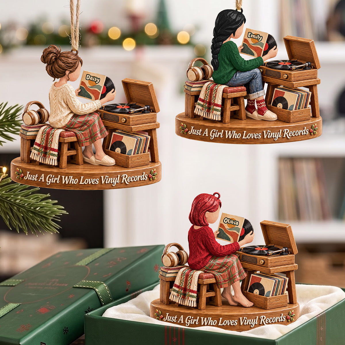 Vinyl Record Girl Wood Effect Ornament, Personalized Gifts For Vinyl Records Lovers 02qhta141026-Homacus