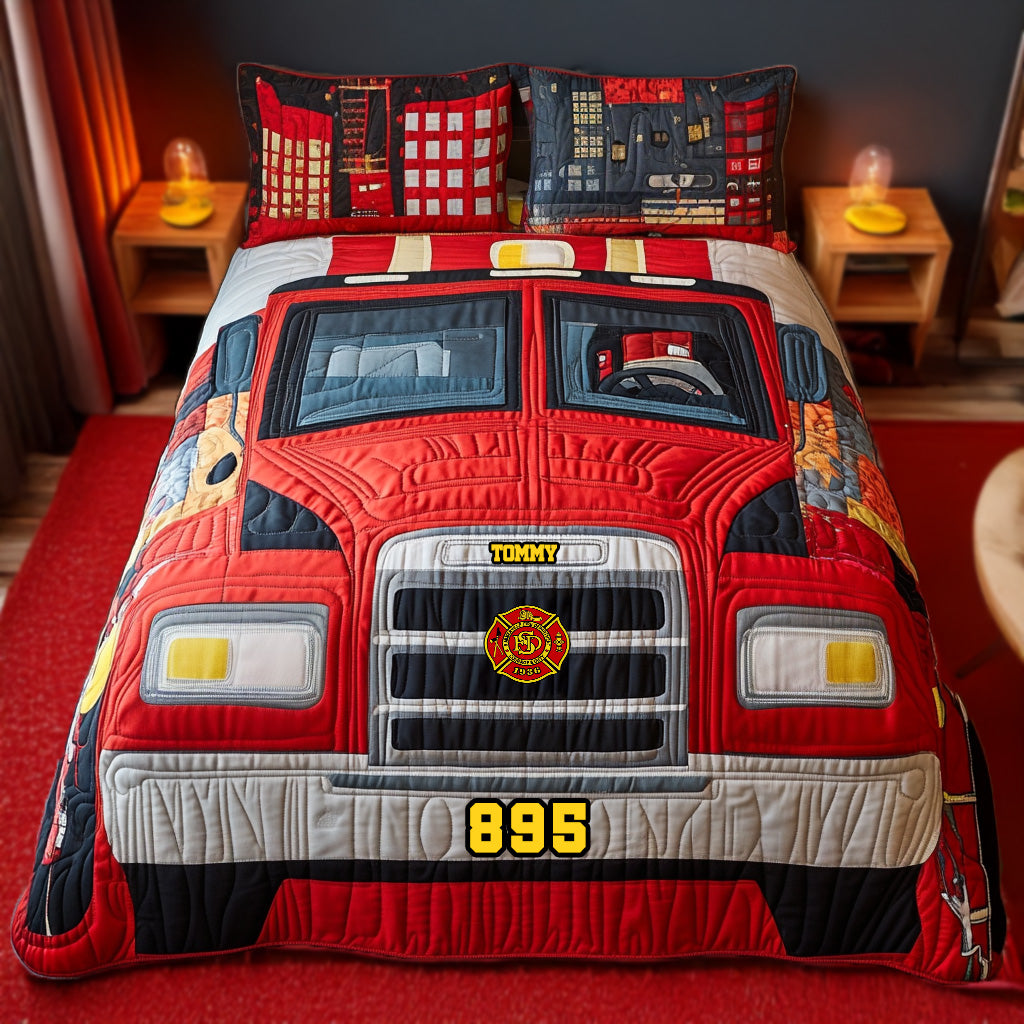 Fire Truck Quilt Bedding Set - Personalized Gifts For Firefighter 03tgmg170725-Homacus