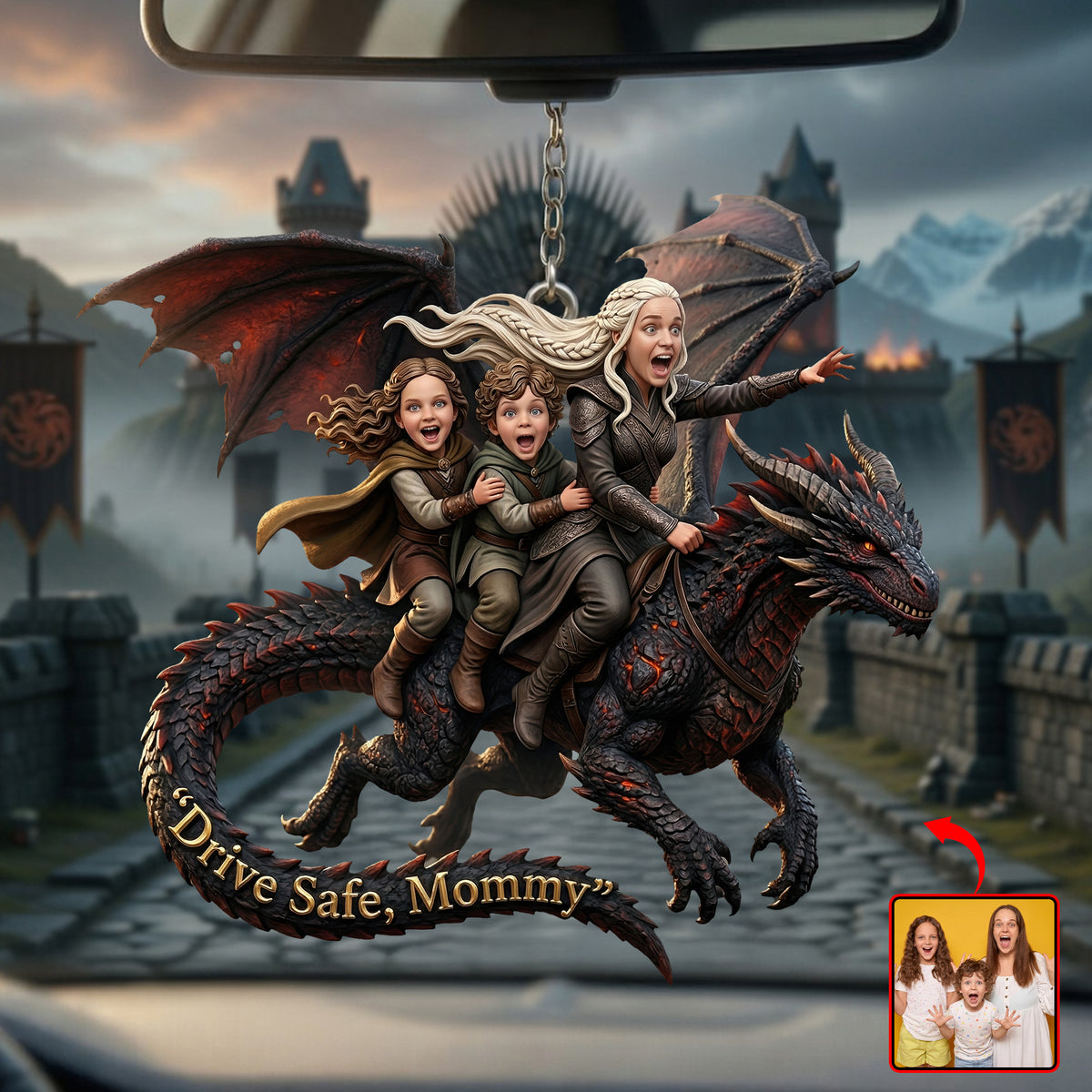 Dragon Rider Family Car Ornament - Custom Photo Gifts For Mother's Day 04qhqn080426-Homacus