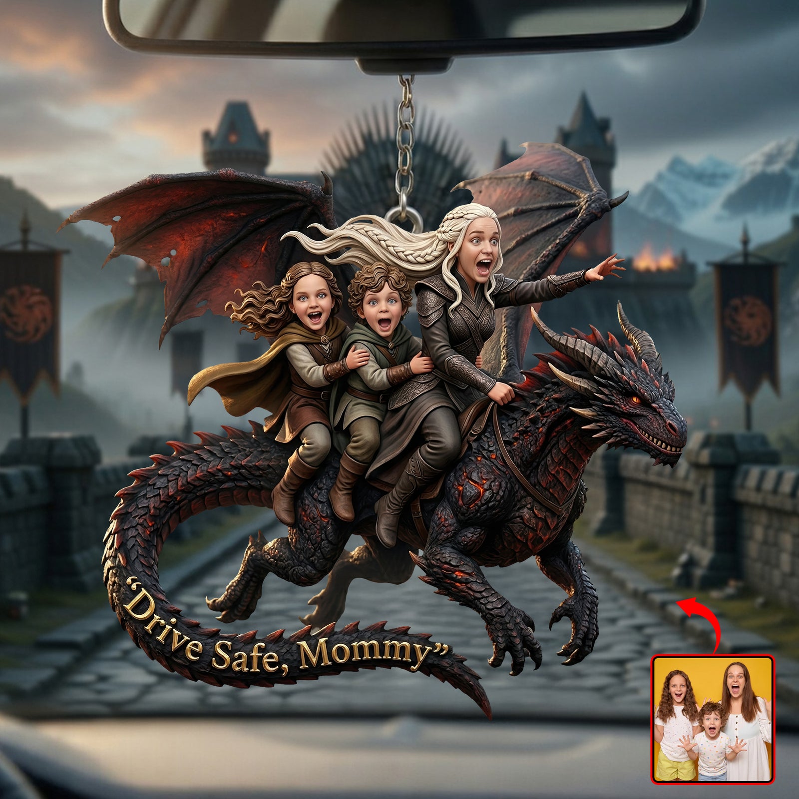Dragon Rider Family Car Ornament - Custom Photo Gifts For Mother's Day 04qhqn080426-Homacus