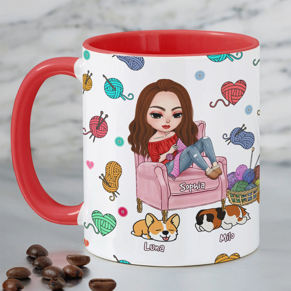 Personalized Gifts For Knitting Lover Accent Mug Women Sitting Knitting With Dog 04XQPU010824HH-Homacus