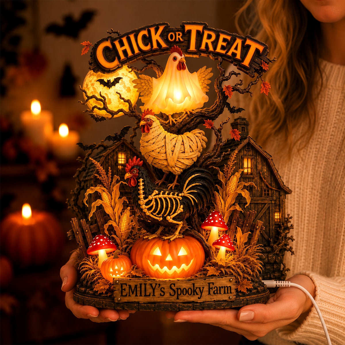Spooky Farm Halloween Chick Acrylic Light Box - Personalized Gifts For Halloween 072padh120826