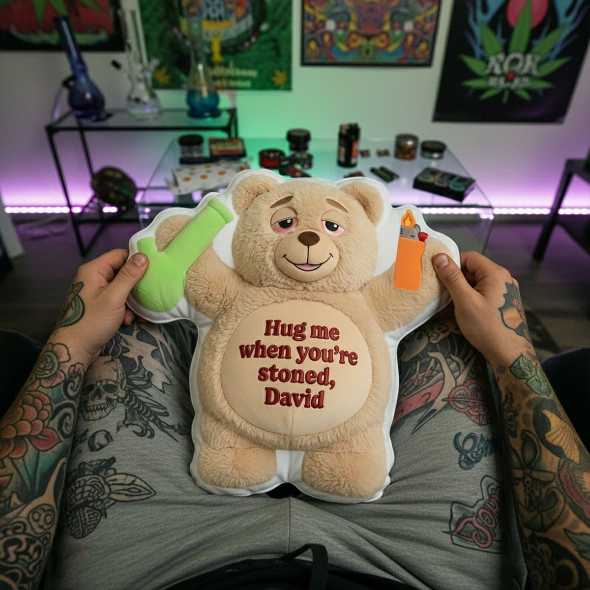 Chill Vibes Teddy Bear Pillow - Personalized Gift For Stoners 02TOLU101225-Homacus