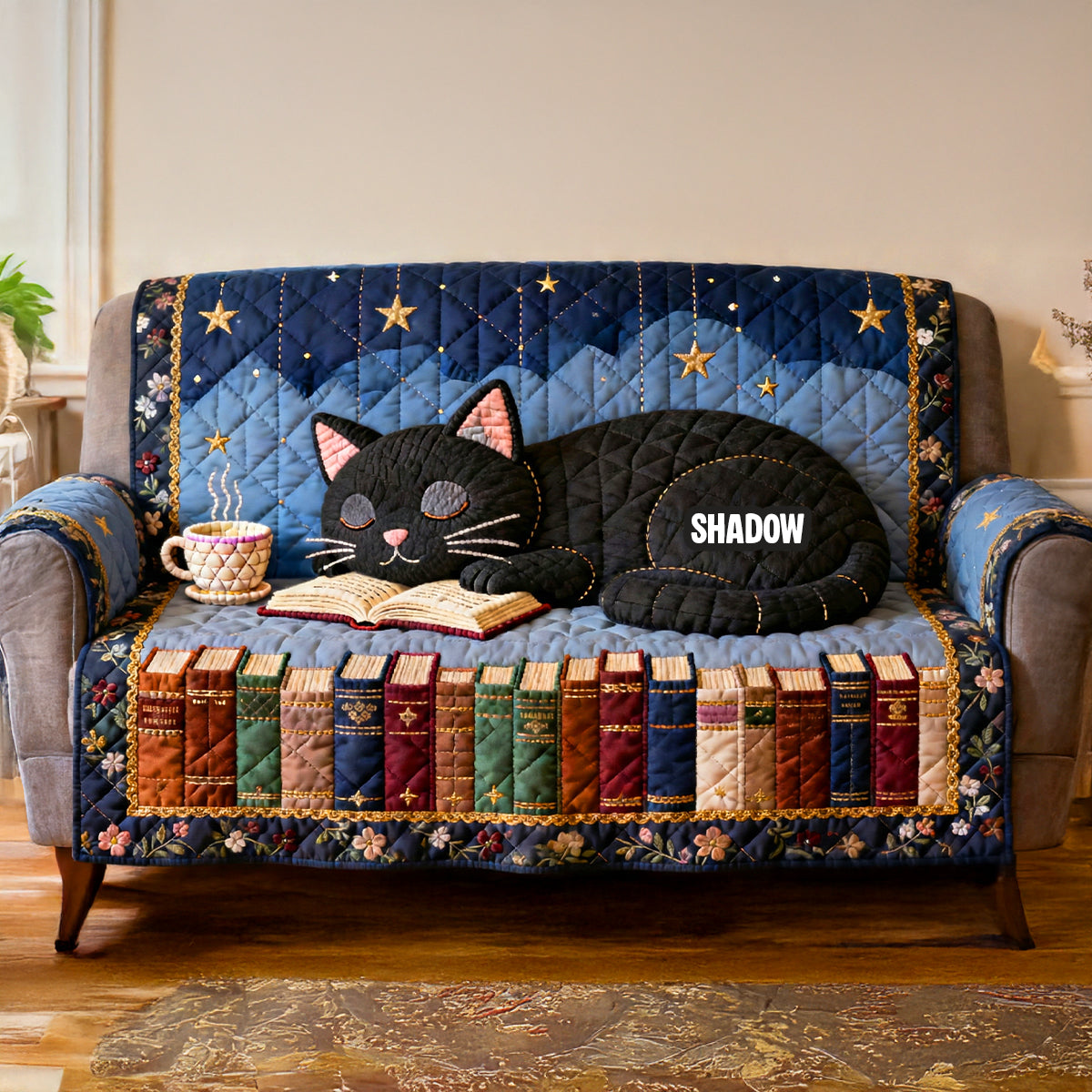 Black Cat Quilted Sofa Cover Personalized Gifts For Book Lovers 02natn240126-Homacus