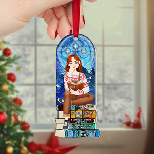 Personalized Christmas Gifts For Book Lovers Ornament 04hupu160924pa A Girl Sitting On Stack Of Books Reading-Homacus