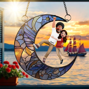 Fun Hanging Couple Moon Suncatcher Ornament - Personalized Gifts For Couple 03qhqn011225-Homacus