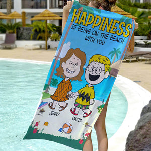 Personalized Gifts For Couple Beach Towel 02totn140624hh Cartoon Couple On The Beach-Homacus