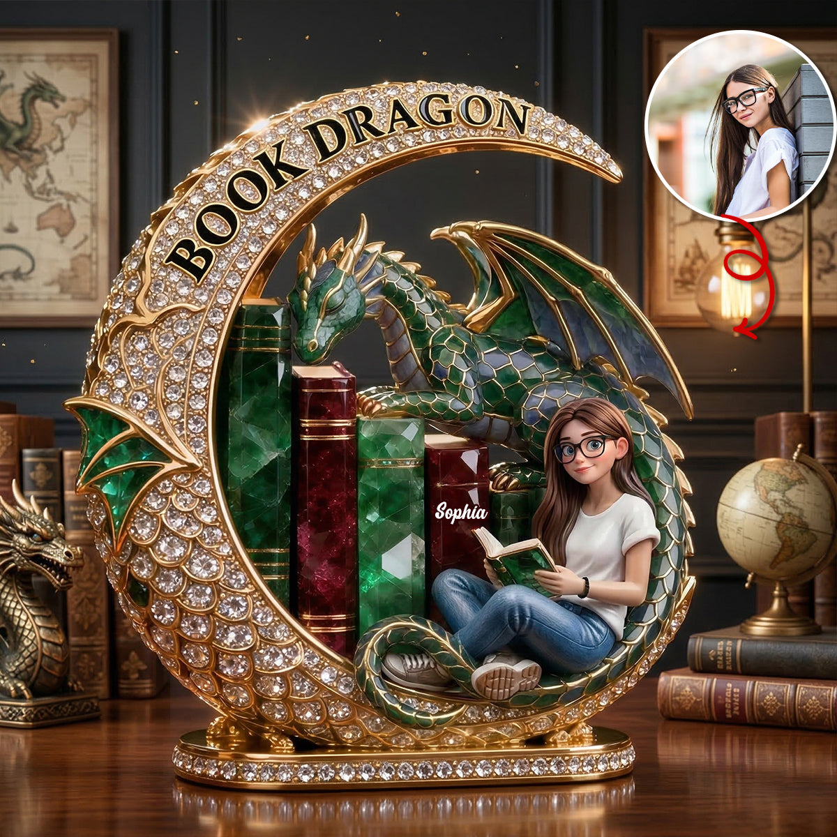 Custom Photo Fantasy Book Dragon Plaque, Personalized Gifts For Book Lovers 03QHTN190326-Homacus
