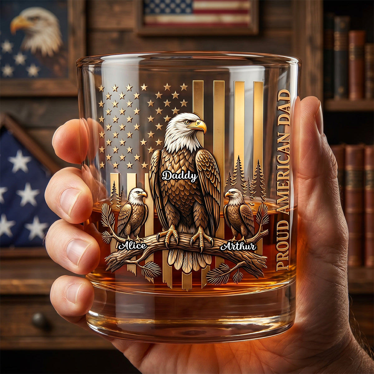 Proud Eagle Dad Round Glass - Personalized Gifts For Dad 04padh260526-Homacus