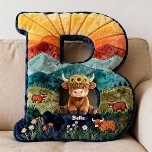 Cute Highland Cow Alphabet Initial Letter Shaped Pillow - Personalized Gifts For Highland Cow Lovers 02qhtn081225-Homacus
