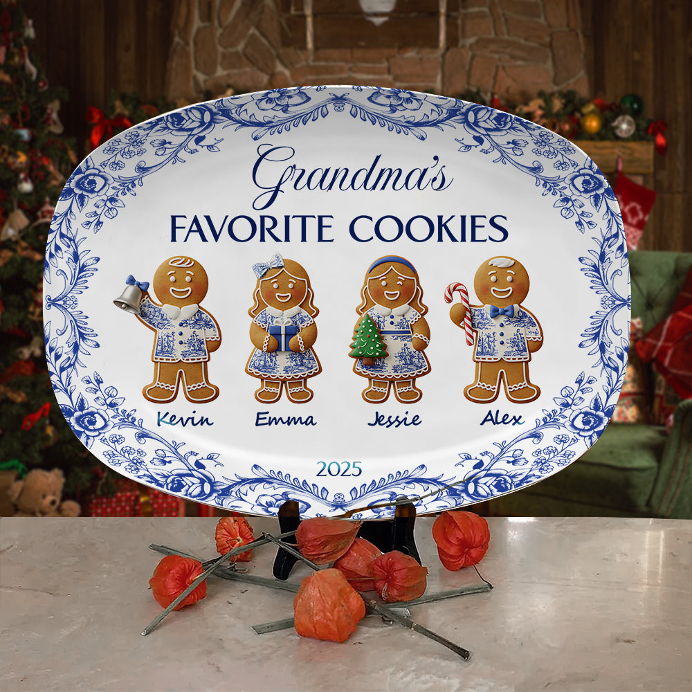 Grandma's Cookies - Personalized Christmas Gifts - Toile De Jouy Blue Floral Plate 02pgta290925-Homacus