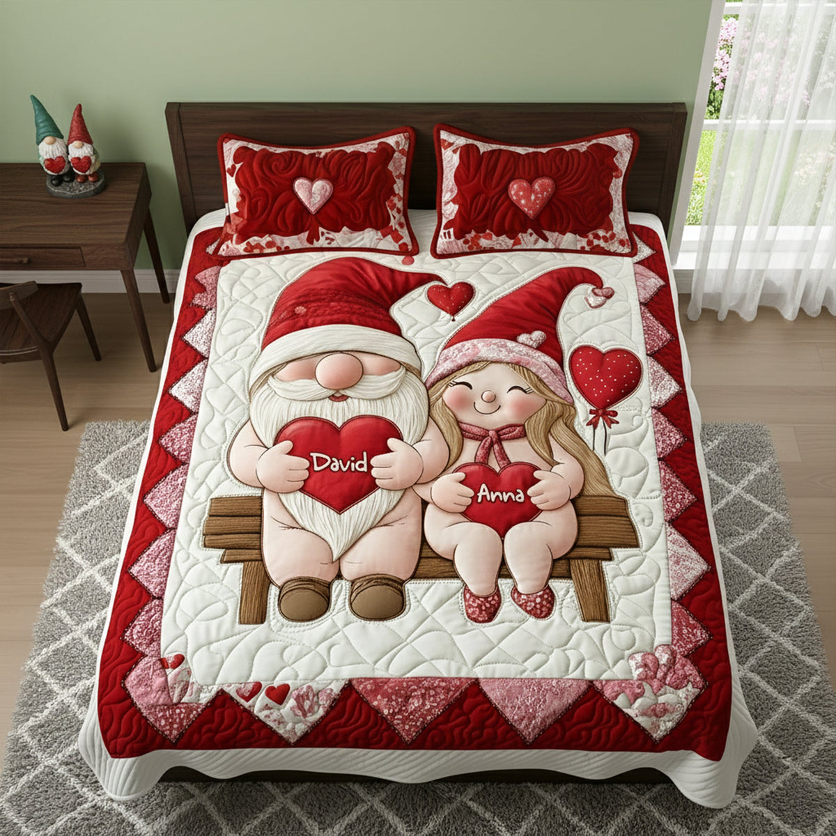 Sweet Gnome Couple Quilt Bed Set - Personalized Gift For Couples 02NALU291125-Homacus