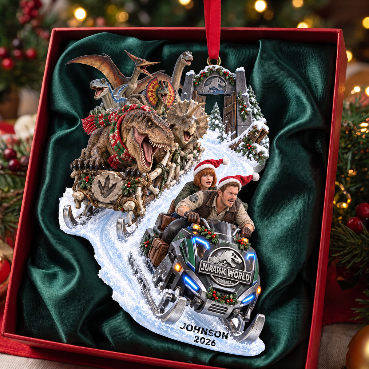 Prehistoric Snow Ride Ornament, Personalized Gifts 02QHLU160926