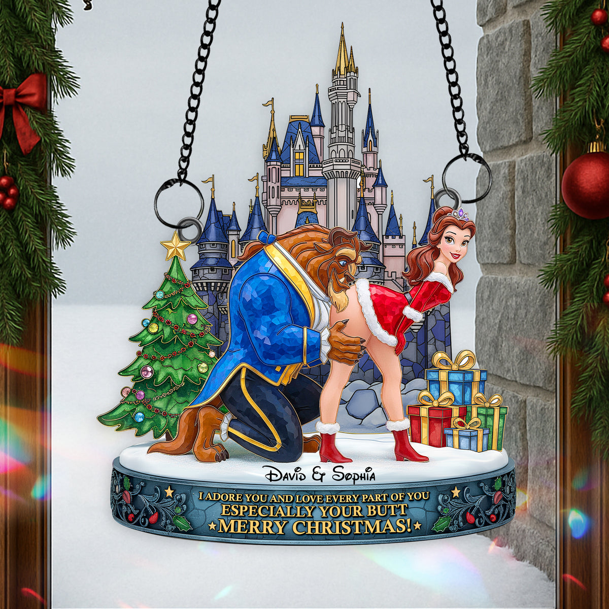 Cheeky Kiss Couple Suncatcher - Personalized Chritsmas Gift For Couples 07OHLU170925-Homacus