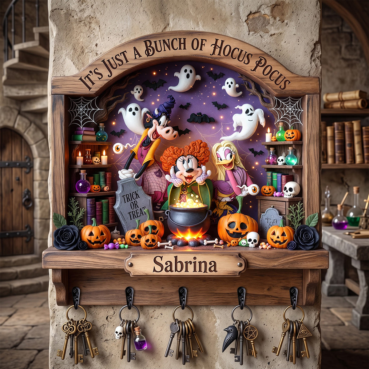 Spooky Witch Squad Acrylic Key Hanger - Personalized Gifts For Halloween Key Hanger 02NATN040826