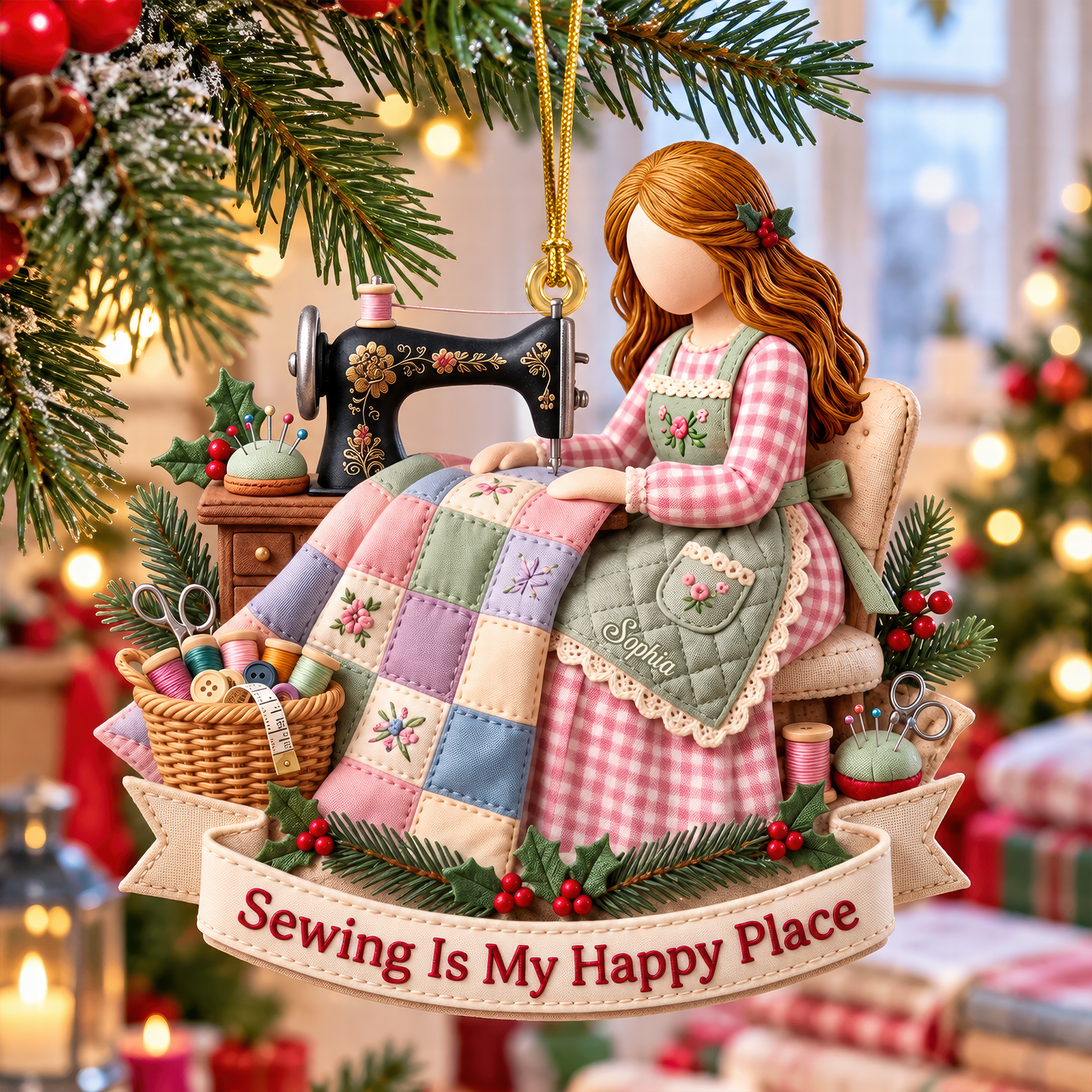 Sewing Girl Acrylic Ornament - Personalized Christmas Gifts For Sewing Lovers 02pgqn241026-Homacus
