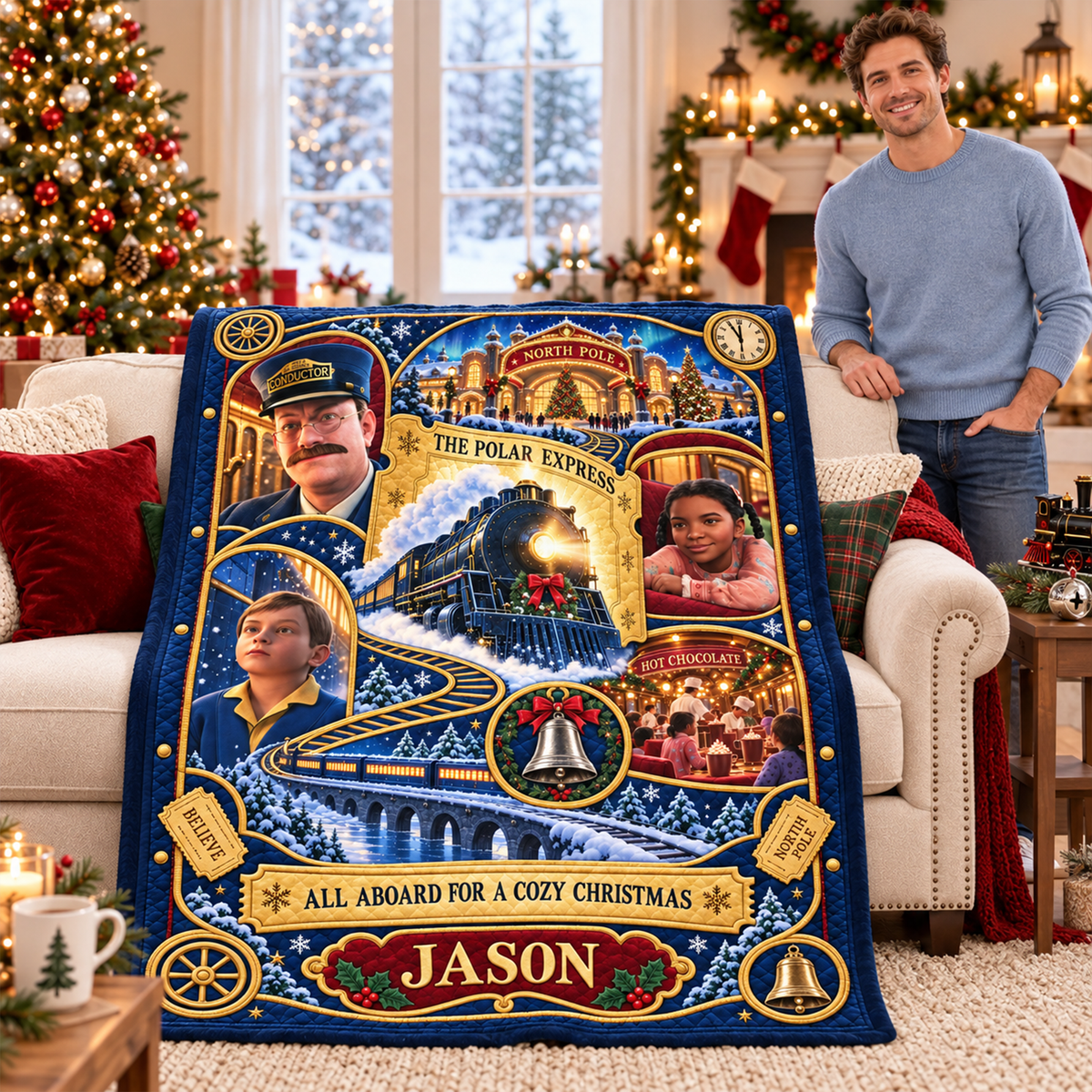 All Aboard The Merry Express To The Christmas Wonderland Blanket - Personalized Christmas Gifts 02haqn091026-Homacus