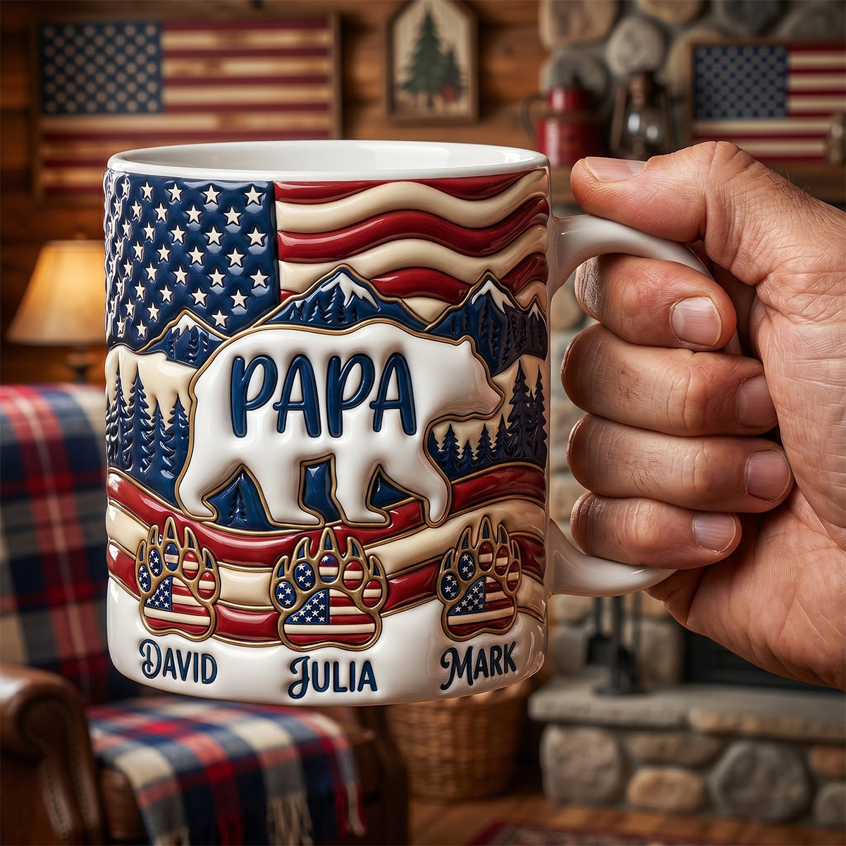 Patriotic Papa Bear Coffee Mug - Personalized Gift For Dads 03PADH150526 - Coffee Mug - GoDuckee