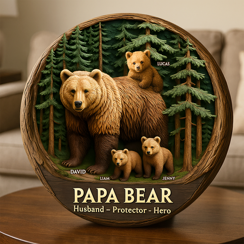 Papa Bear Plaque - Personalized Gifts For Dad 04qhpu140525-Homacus