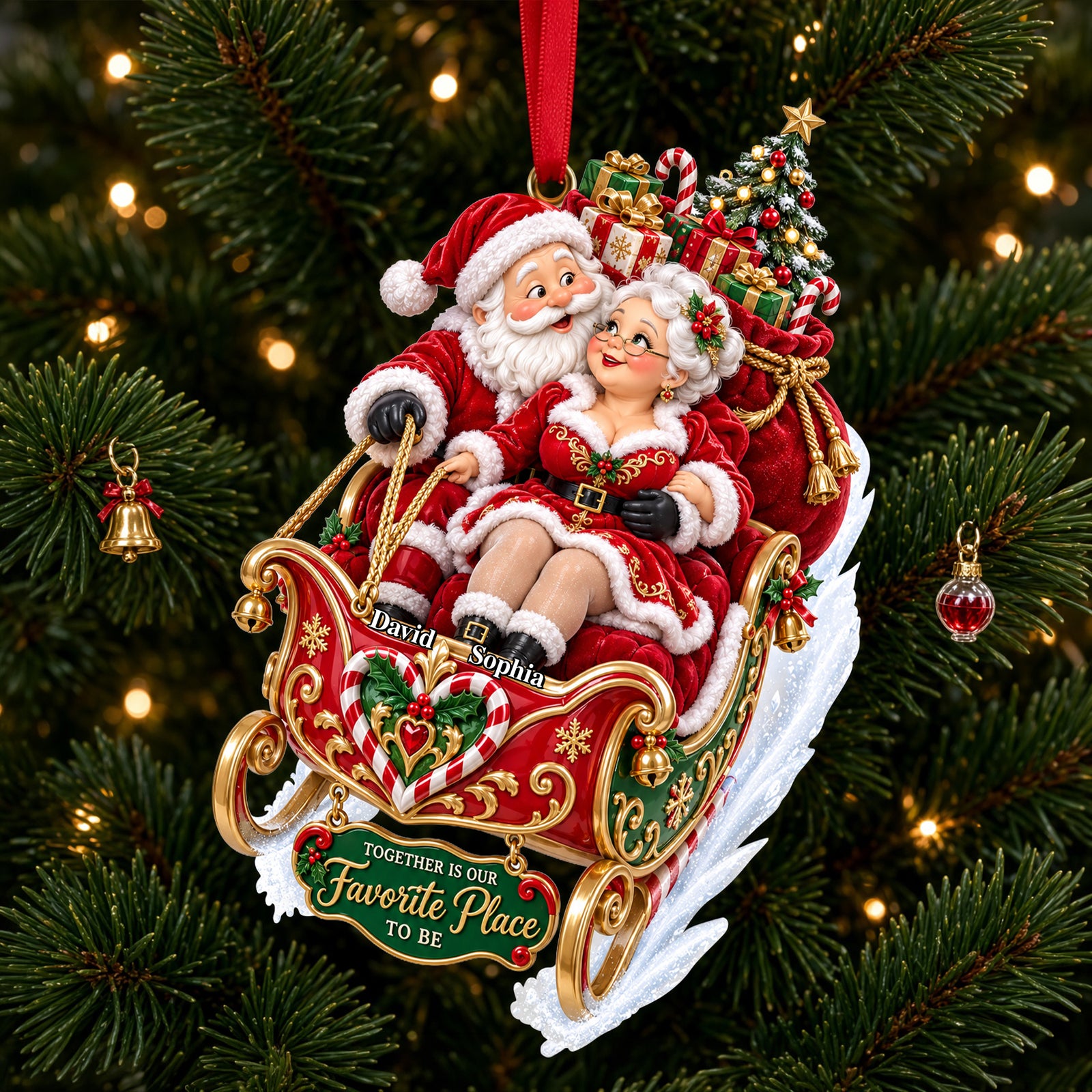 Xmas Santa Couple Riding in A Santa Sleigh Acrylic Ornament - Personalized Christmas Gifts For Couples 07qhlu140926-Homacus