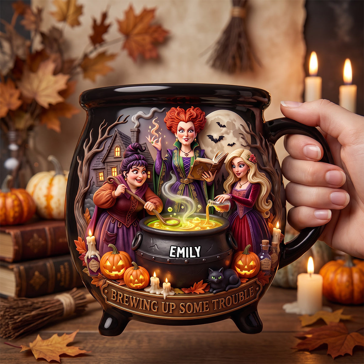 Witchy Sisters Cauldron Mug - Personalized Gifts For Halloween 05todh180826