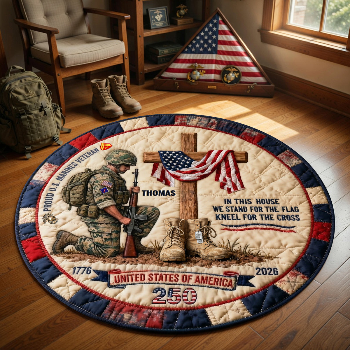 Proud Military House Quilted Round Rug - Personalized Gifts For Veterans 03qhlu140326-Homacus