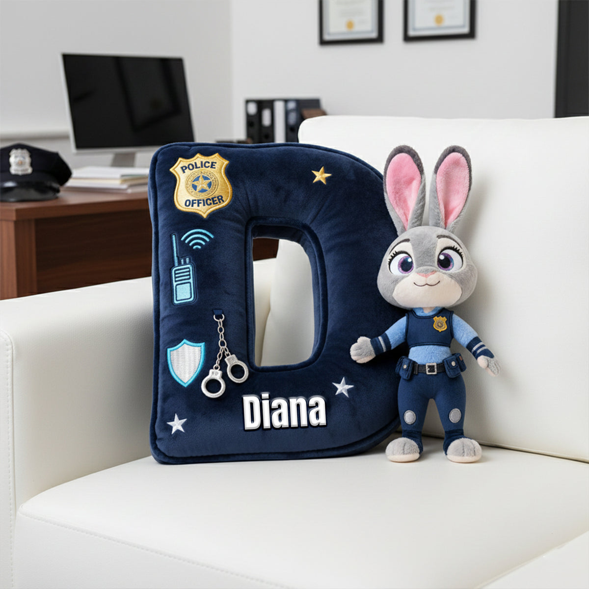 Cute Police Buddy Initial Pillow - Personalized Gift For Police Officer 01PGLU101225-Homacus