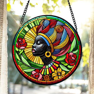 Black Roots Pride Round Stained Glass Suncatcher Ornament 02qhtn030125 Black History Month Decor-Homacus