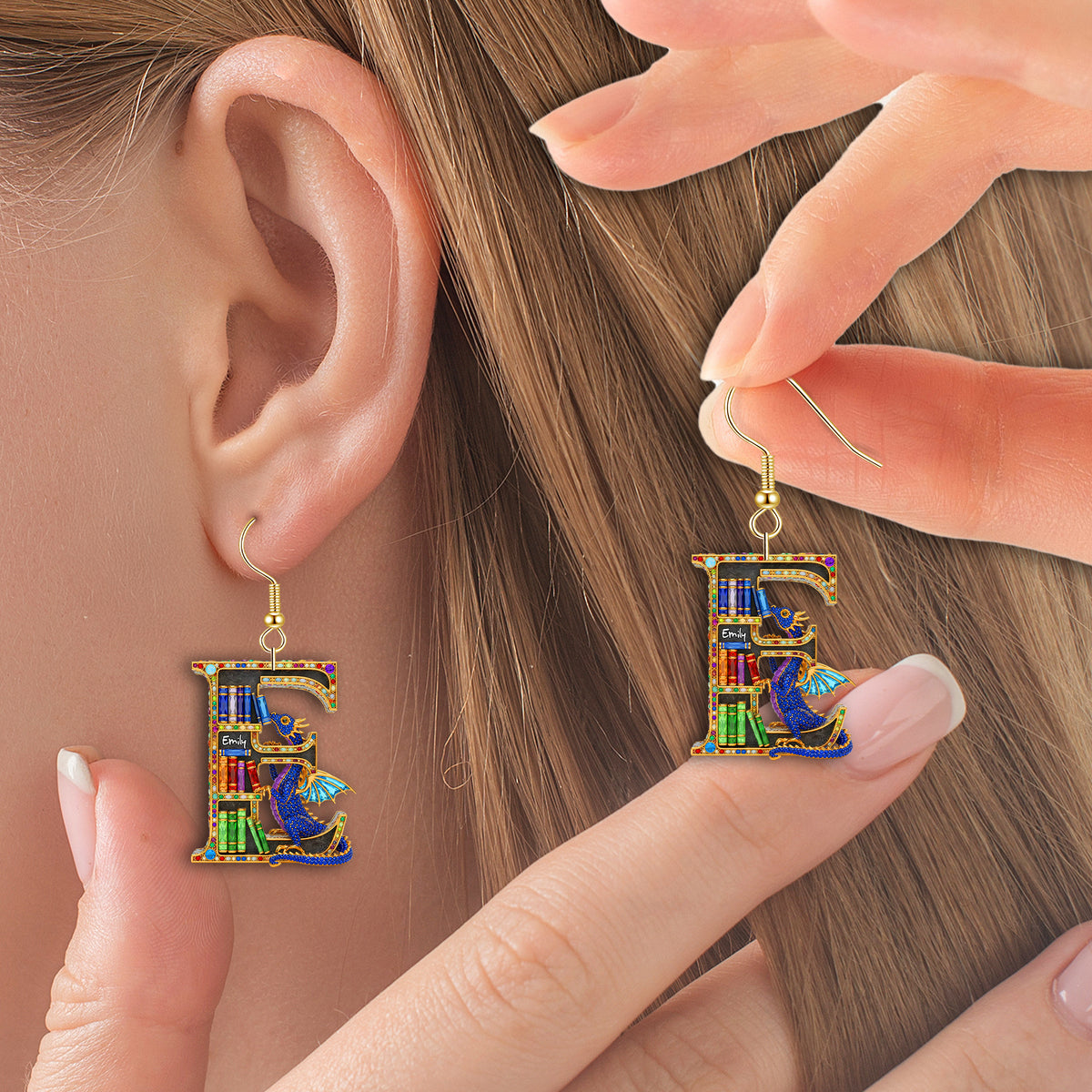 Magical Book Earrings With Initial - Personalized Gift For Book Lovers 07NALU210625-Homacus