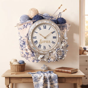 Toile De Jouy Floral Knitting Hanging Wall Clock - Personalized Gifts For Knitting Lovers 07palu080826