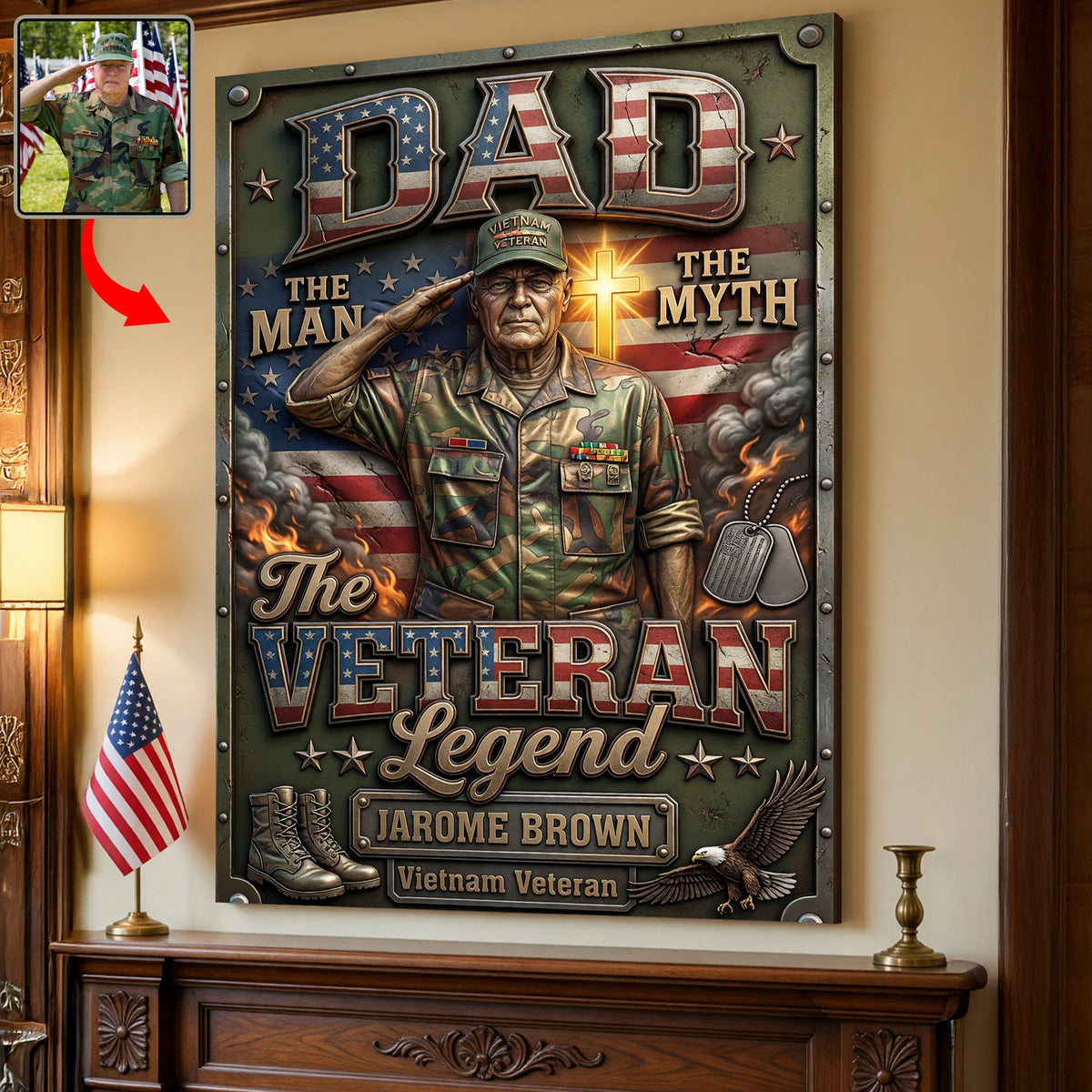Patriotic Veteran Dad Metal Sign - Personalized Custom Photo Gifts For Dads 03HUQN200526-Homacus