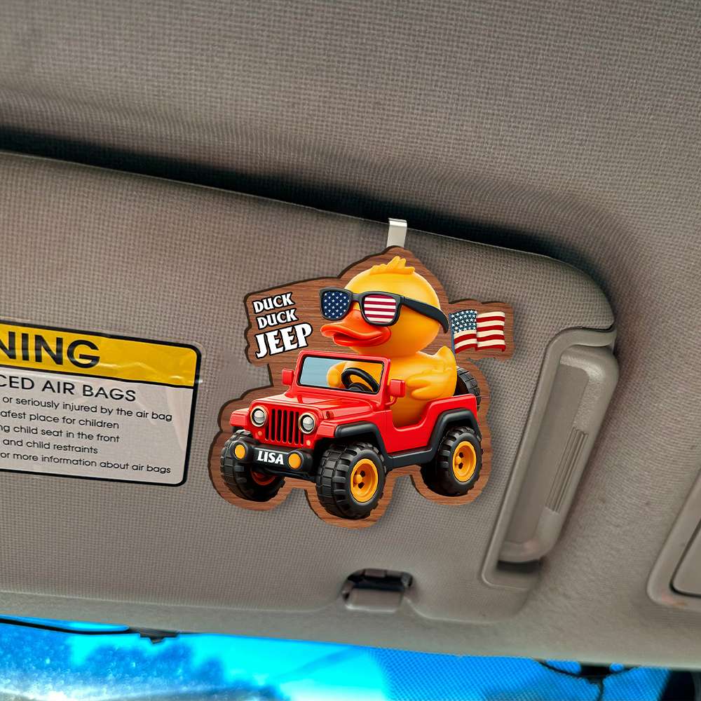 Personalized Gifts For Off-Road Lovers Car Visor Clip Yellow Duck Driving A Car 024humh180724-Homacus