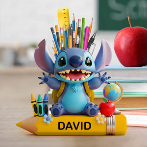 Blue Cartoon Alien Wooden Pen Holder - Personalized Gifts For Kids 02totn240725-Homacus