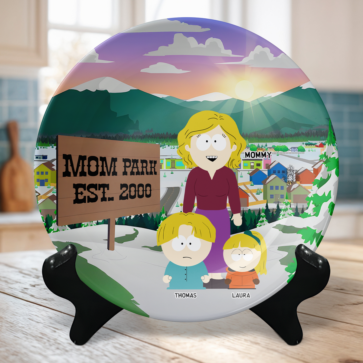 Personalized Gift For Mom Ceramic Round Plate, Mom Park 02TGPU010425HG-Homacus