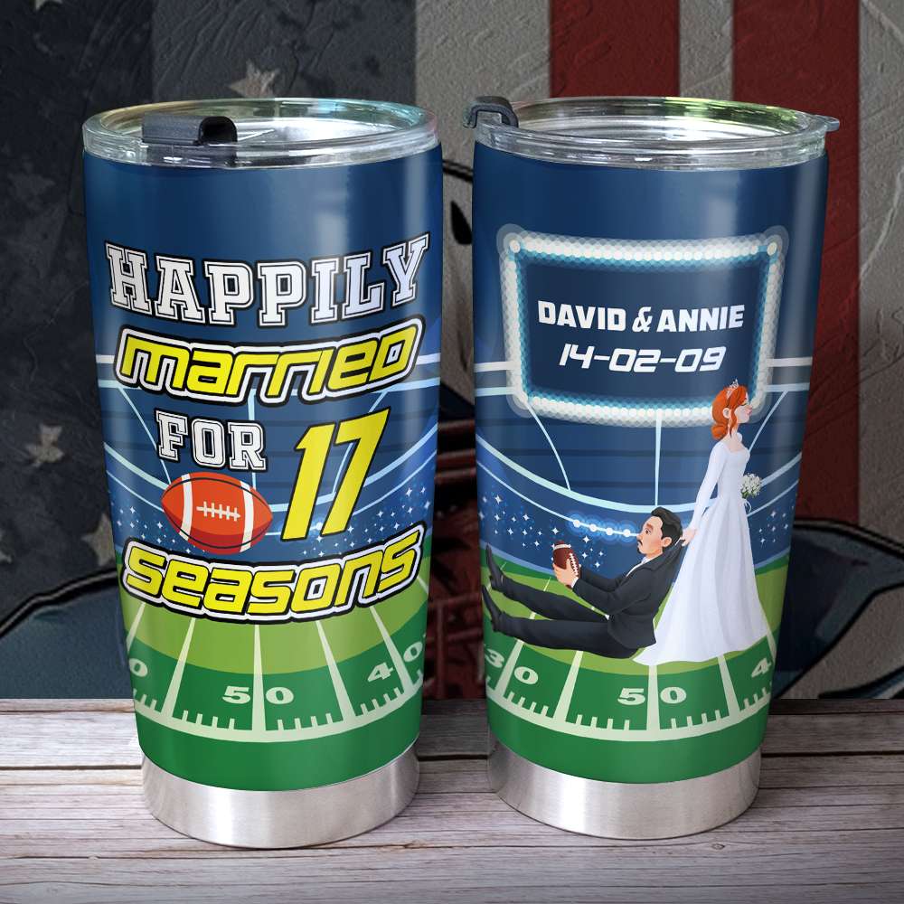 Personalized Gifts For American Football Couple 20oz Tumbler Happily Married 02TOLU110125PA