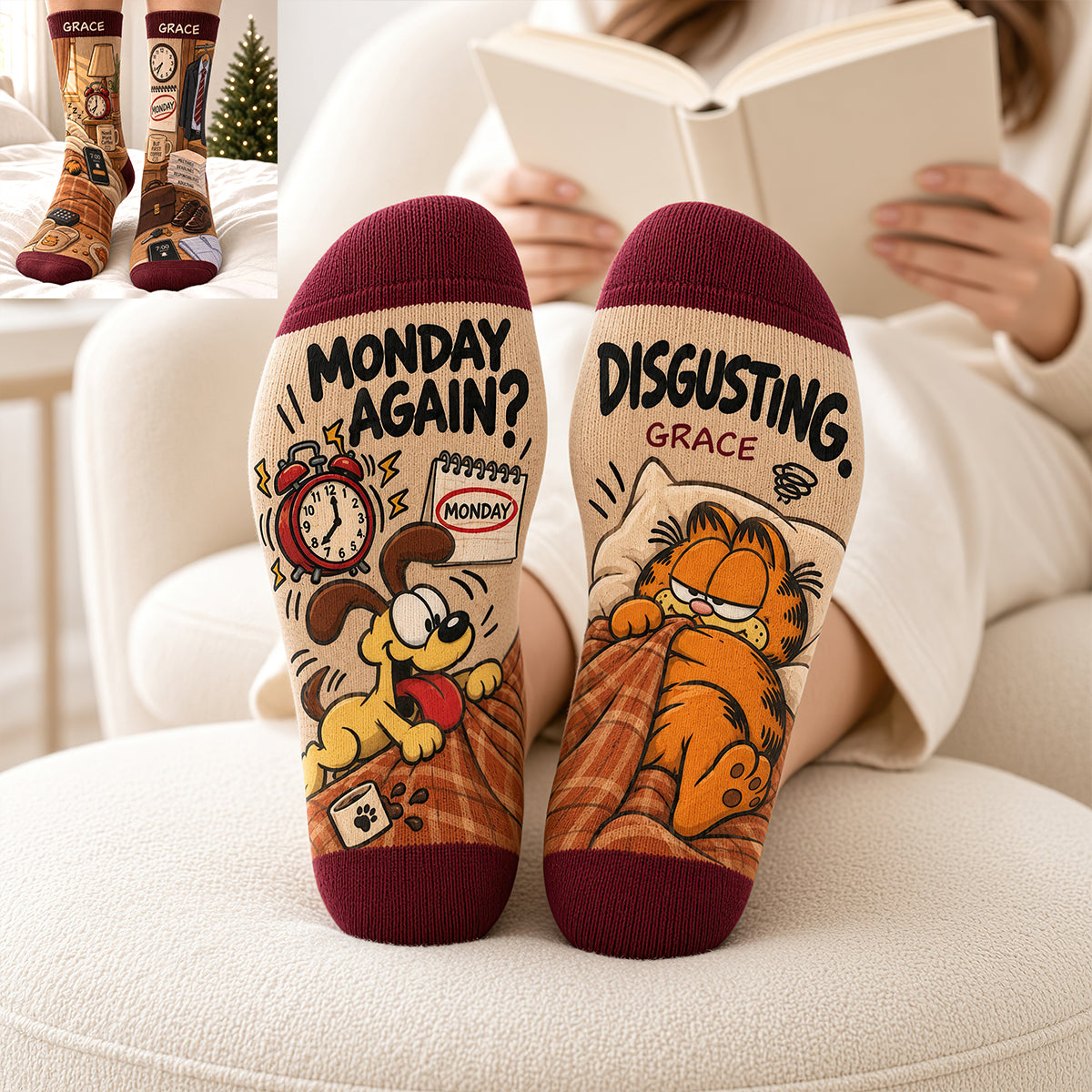 Monday Morning Routine Of A Lazy Orange Tabby Socks - Personalized Gifts 07hadt170926