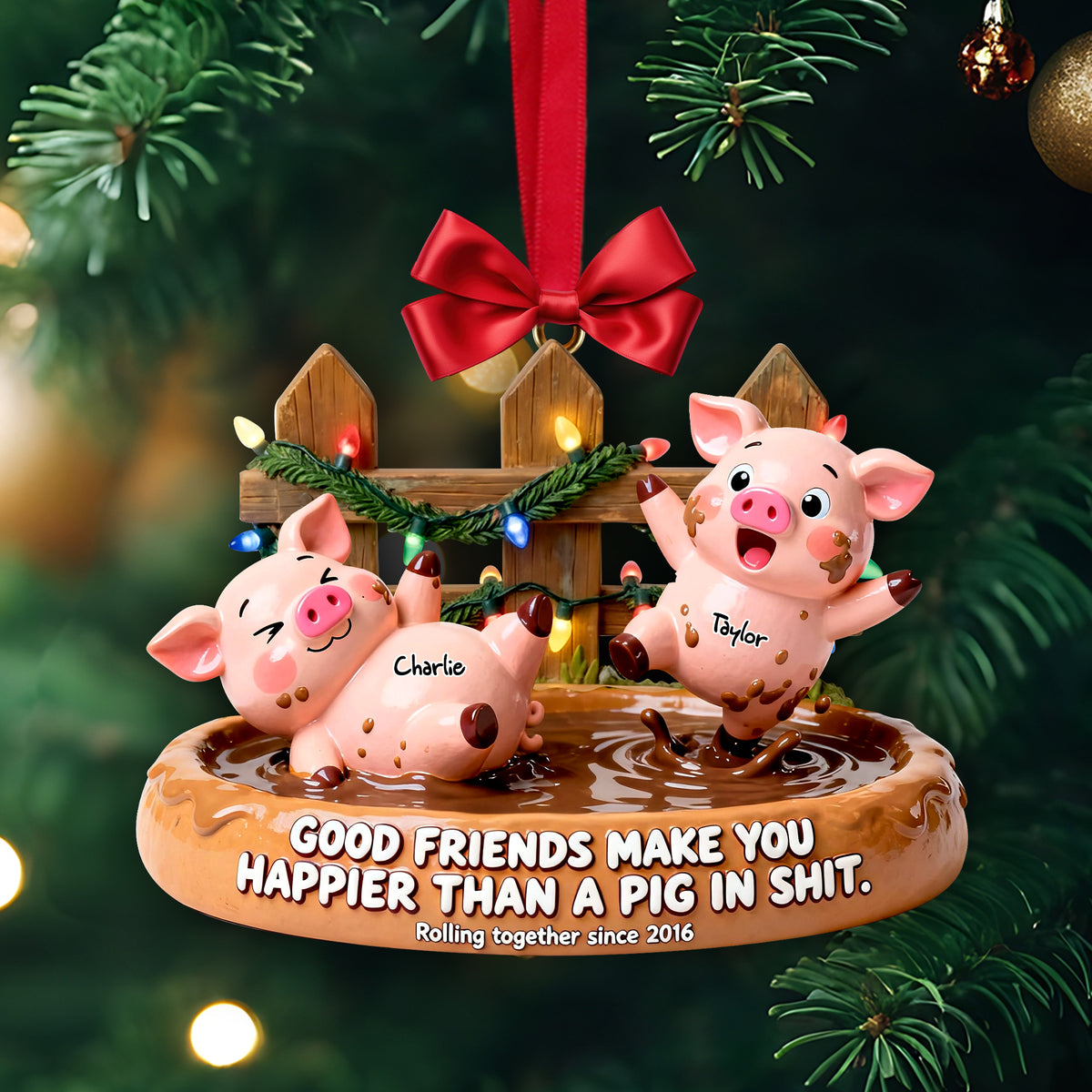 Happy Silly Pig Friends Ornament - Personalized Gifts For Friends 01QHLU231125-Homacus