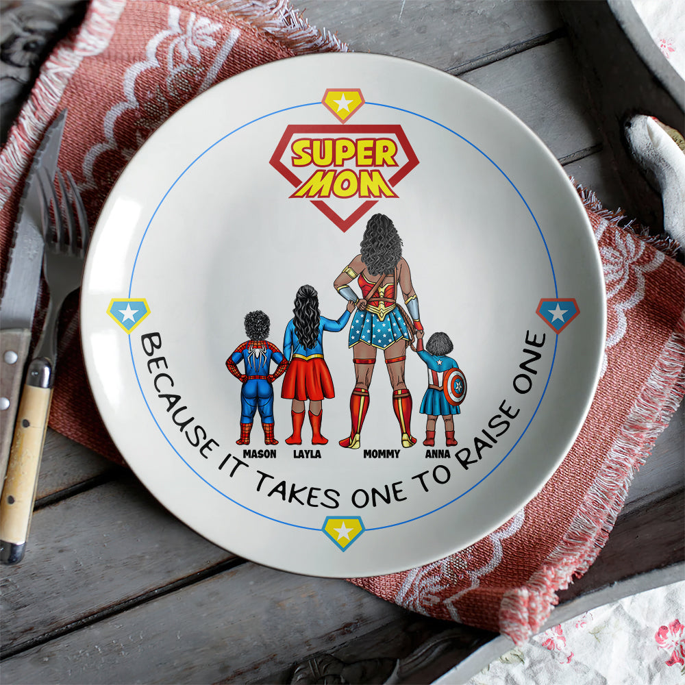 Personalized Gift For Mom Ceramic Round Plate Mother's Day Super Mom 04OHMH110325PA test lai-Homacus